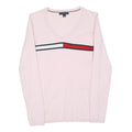 TOMMY HILFIGER Womens Pink Cotton Blend Patterned V-Neck Basic Knit XS Casual