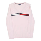 TOMMY HILFIGER Womens Pink Cotton Blend Patterned V-Neck Basic Knit XS Casual