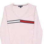 TOMMY HILFIGER Womens Pink Cotton Blend Patterned V-Neck Basic Knit XS Casual