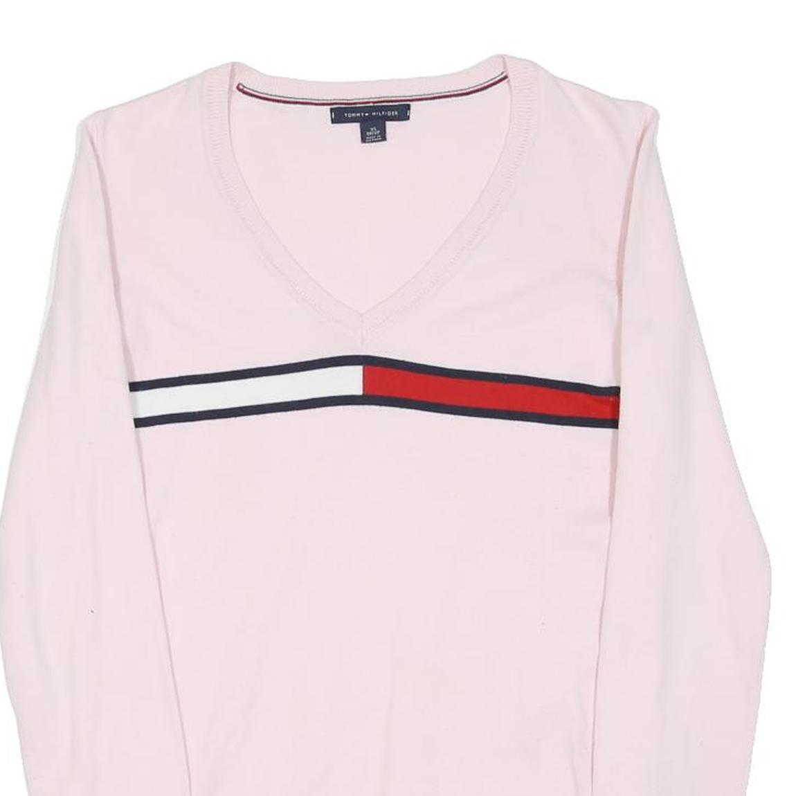 TOMMY HILFIGER Womens Pink Cotton Blend Patterned V-Neck Basic Knit XS Casual