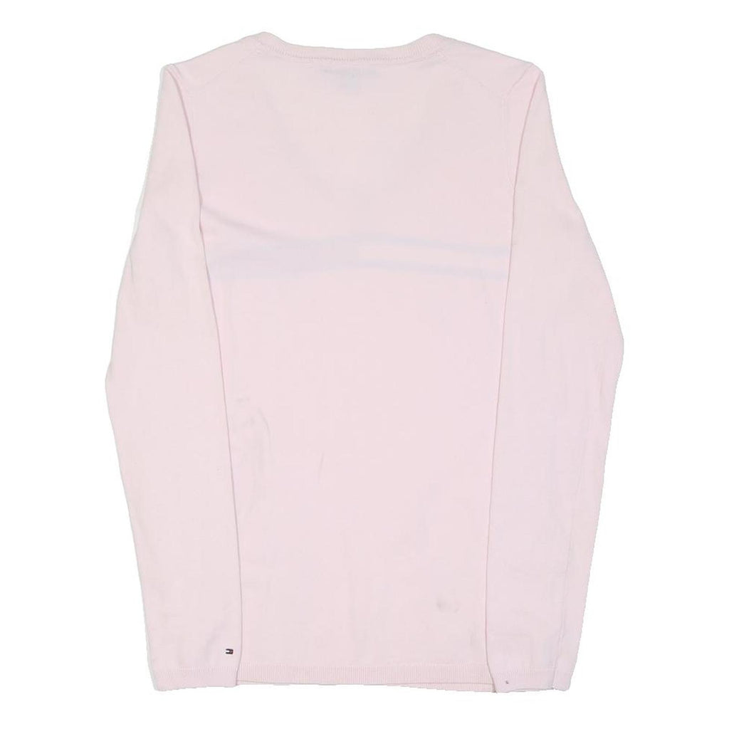 TOMMY HILFIGER Womens Pink Cotton Blend Patterned V-Neck Basic Knit XS Casual