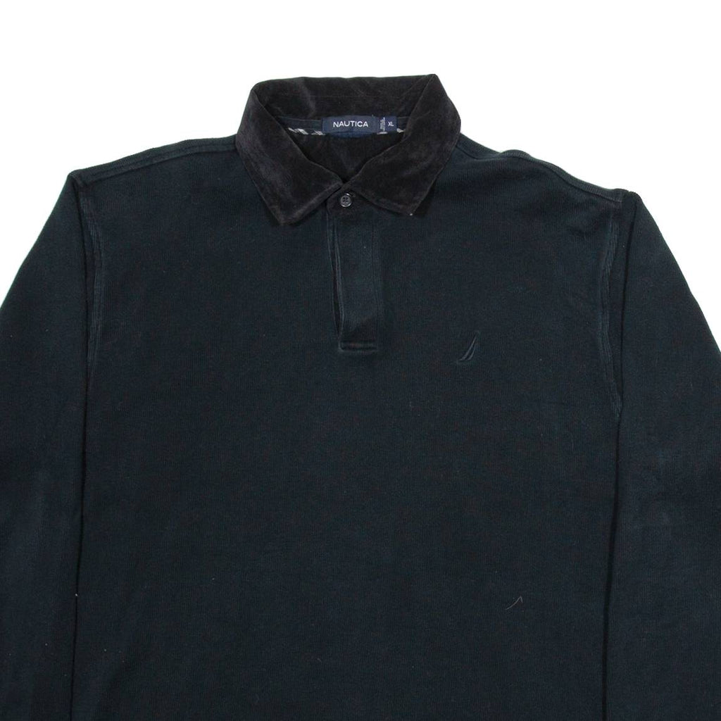 NAUTICA Mens Jumper Black Button Neck Tight Knit XL