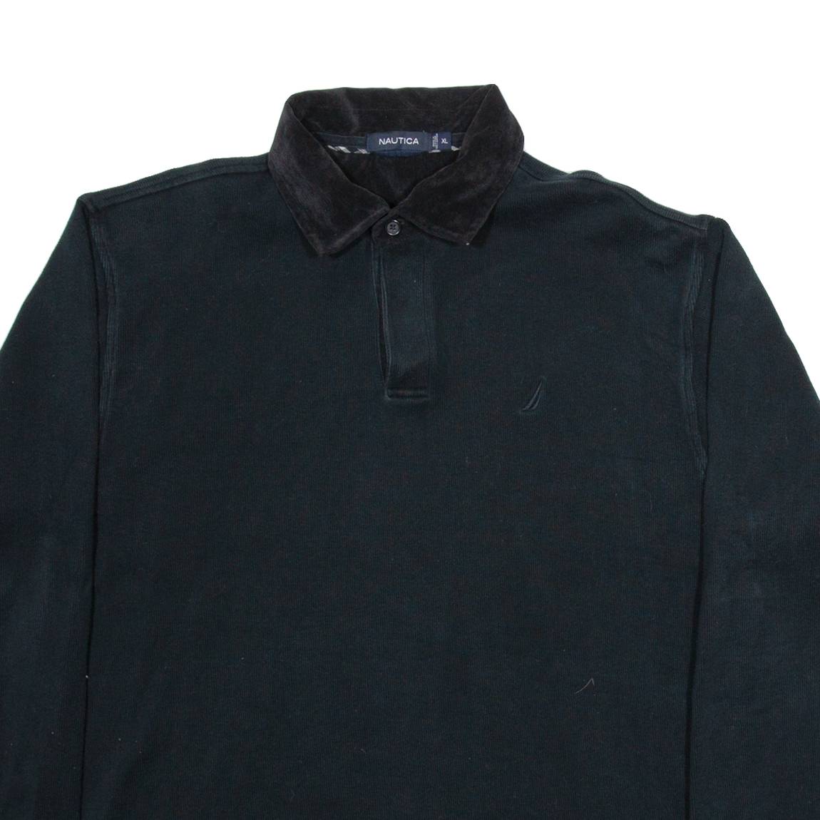 NAUTICA Mens Jumper Black Button Neck Tight Knit XL