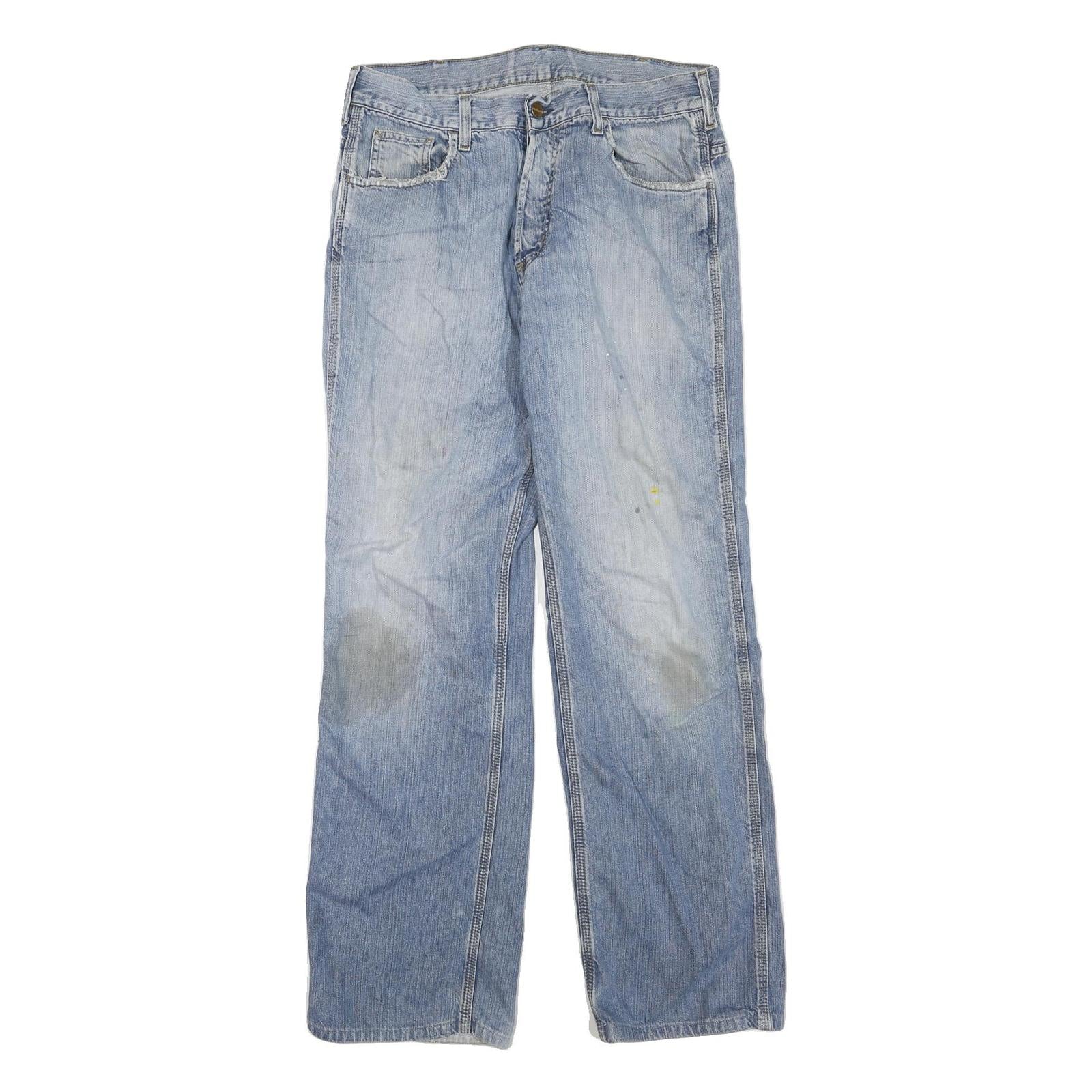 CARHARTT Mens Regular Fit Light Blue Denim Jeans Cotton Blend Button W32 L32