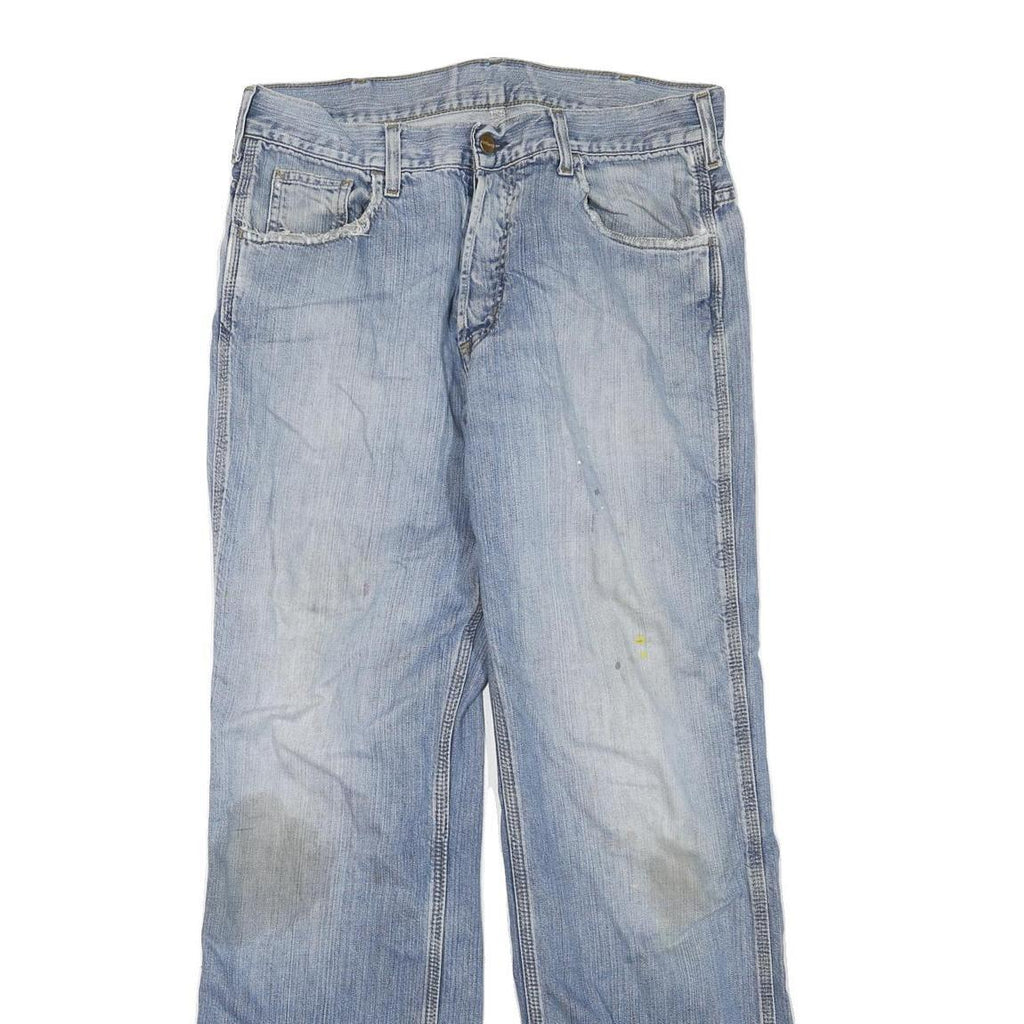 CARHARTT Mens Regular Fit Light Blue Denim Jeans Cotton Blend Button W32 L32
