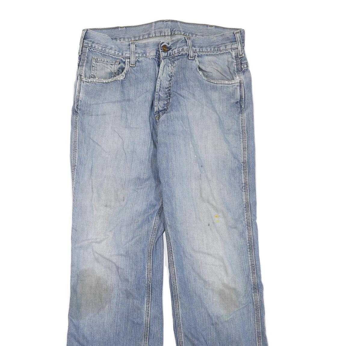 CARHARTT Mens Regular Fit Light Blue Denim Jeans Cotton Blend Button W32 L32