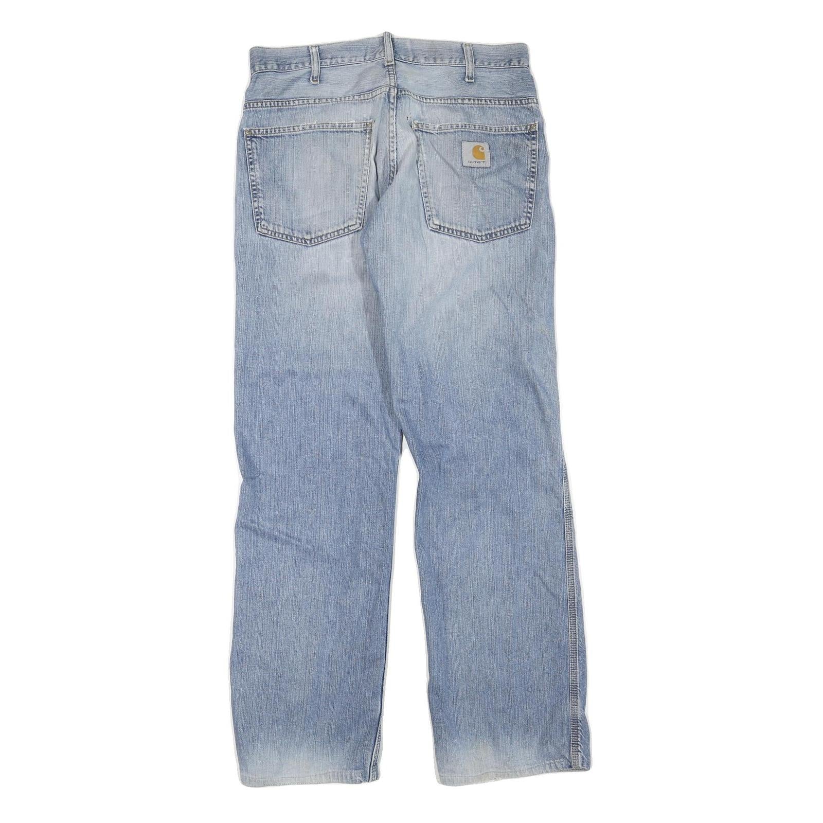 CARHARTT Mens Regular Fit Light Blue Denim Jeans Cotton Blend Button W32 L32