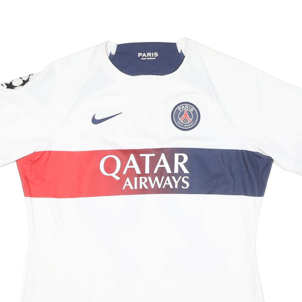 NIKE Womens White & Blue Red Paris Saint Germain Football Shirt L Short Sleeve