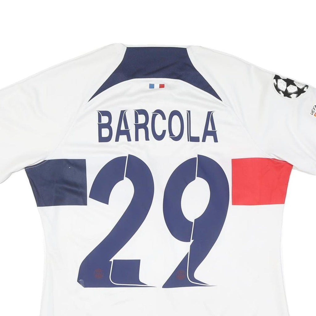 NIKE Womens White & Blue Red Paris Saint Germain Football Shirt L Short Sleeve