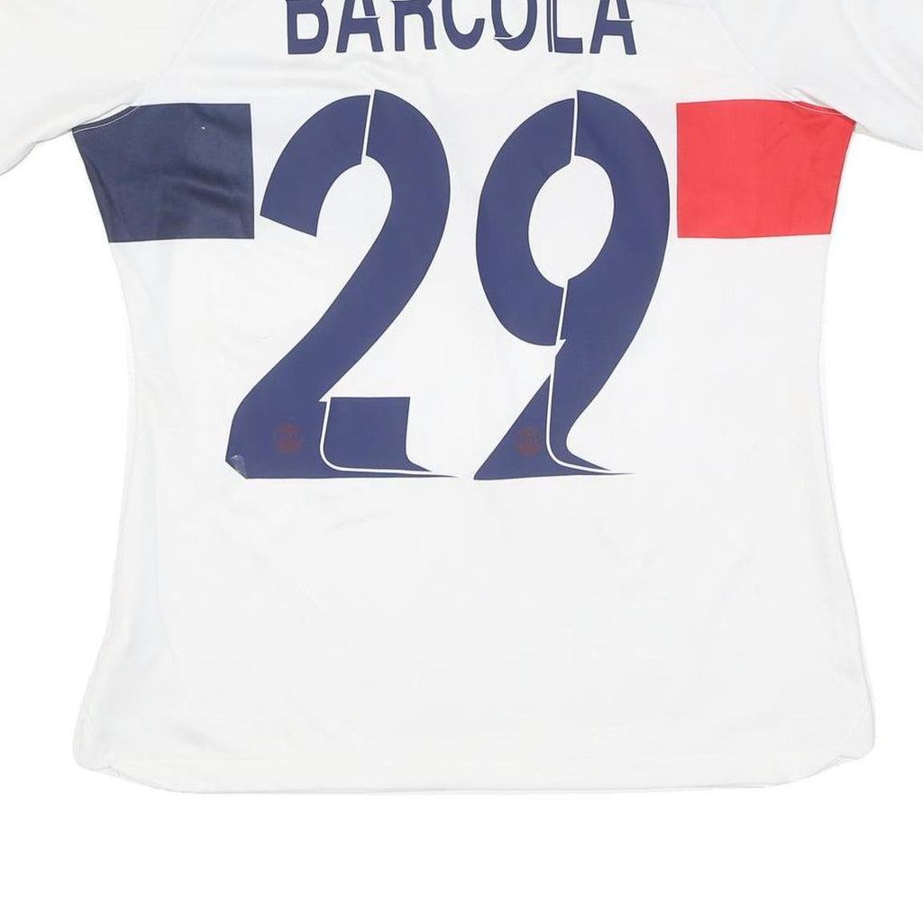 NIKE Womens White & Blue Red Paris Saint Germain Football Shirt L Short Sleeve