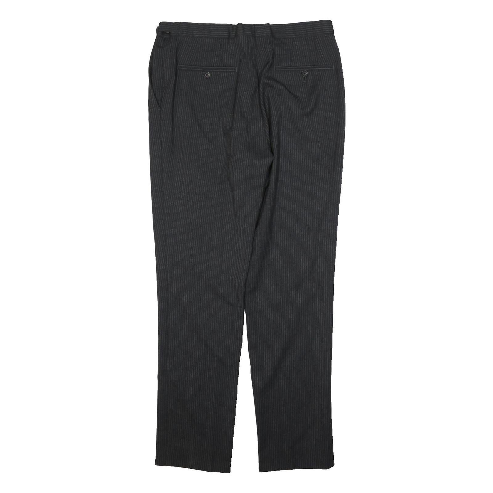 REISS Mens Wool Black Pinstripe Regular Fit Straight Trousers W32 L30 Smart