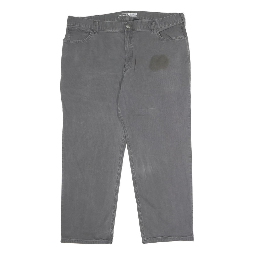 CARHARTT Mens Cotton Blend Relaxed Fit Grey Workwear Trousers W42 L30 Zip Pocket