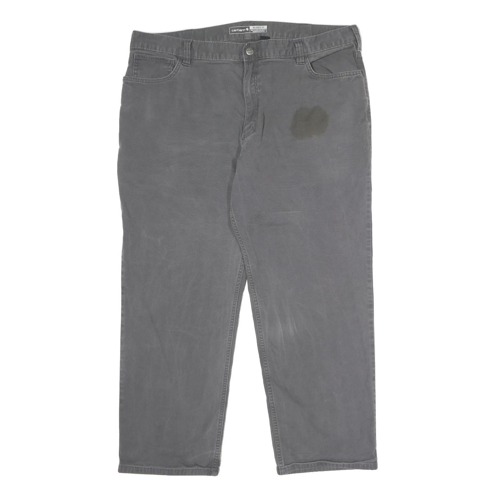 CARHARTT Mens Cotton Blend Relaxed Fit Grey Workwear Trousers W42 L30 Zip Pocket
