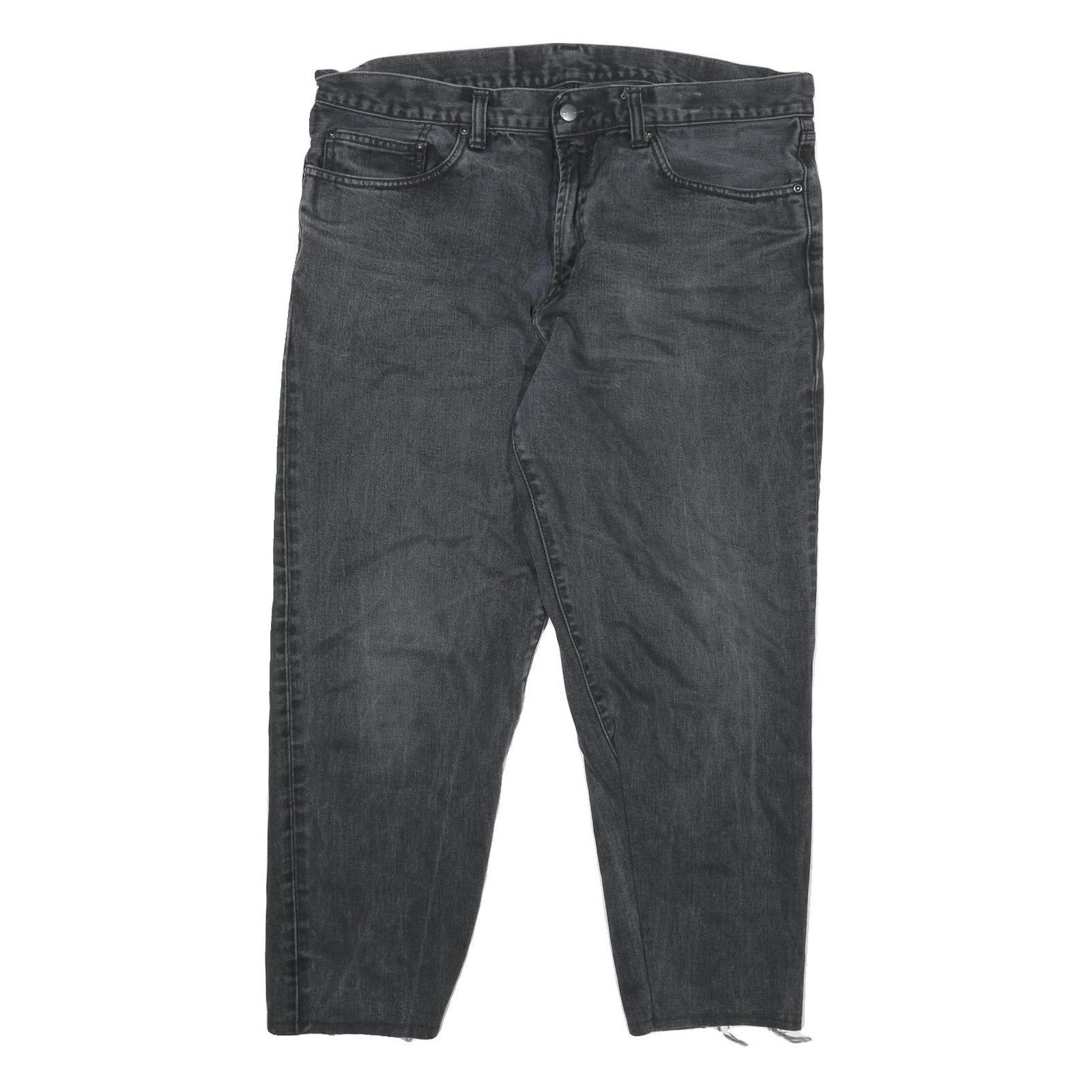 CARHARTT Mens Relaxed Black Cotton Blend Zip Trousers W35 L26 Workwear Style