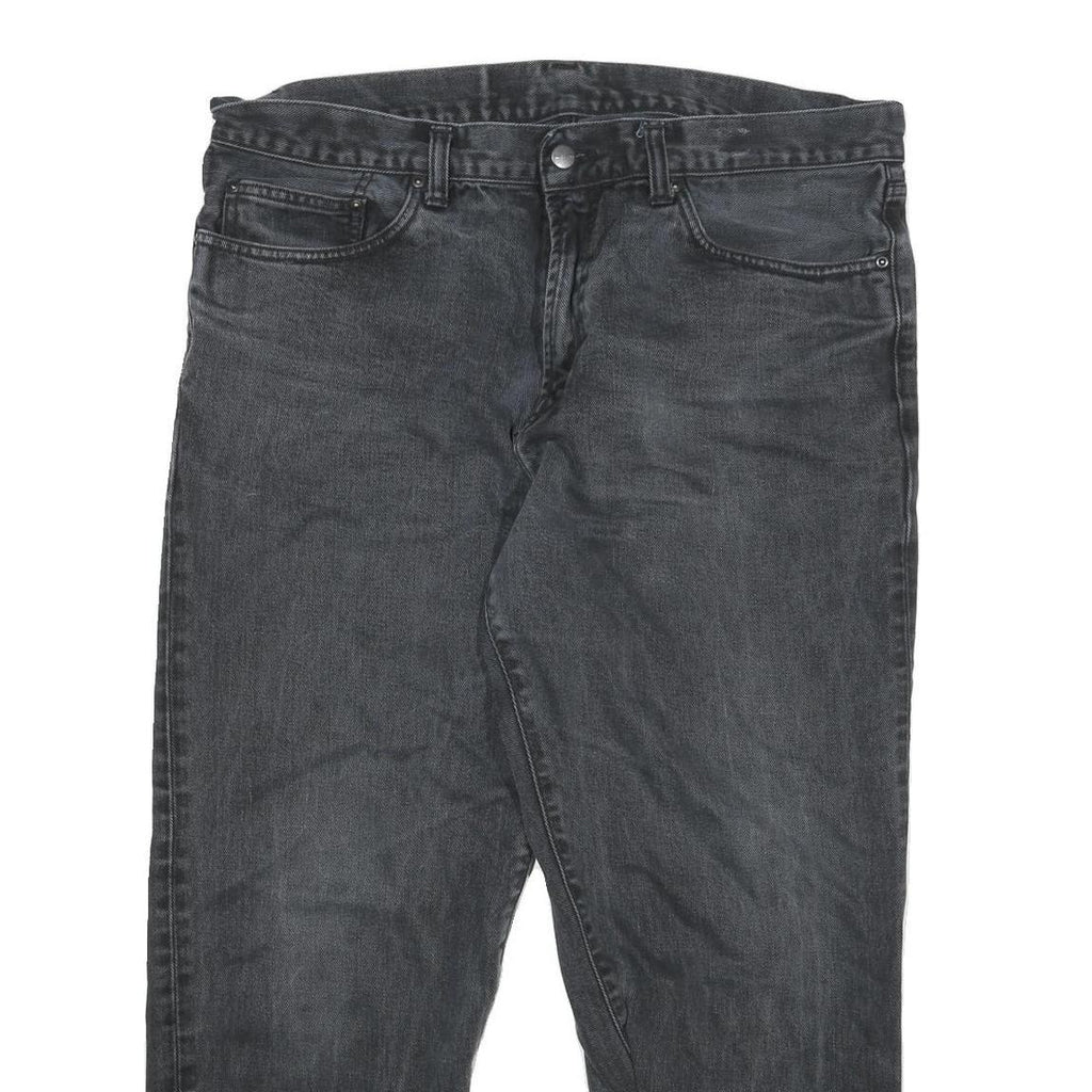 CARHARTT Mens Relaxed Black Cotton Blend Zip Trousers W35 L26 Workwear Style