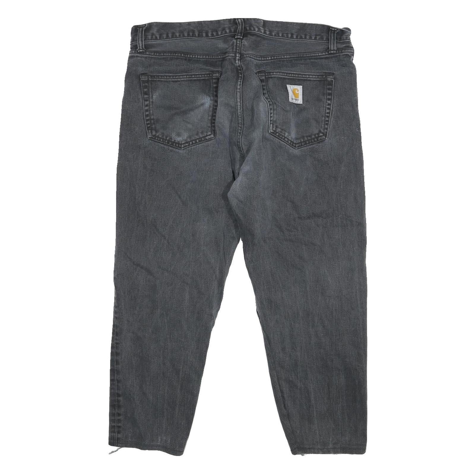 CARHARTT Mens Relaxed Black Cotton Blend Zip Trousers W35 L26 Workwear Style