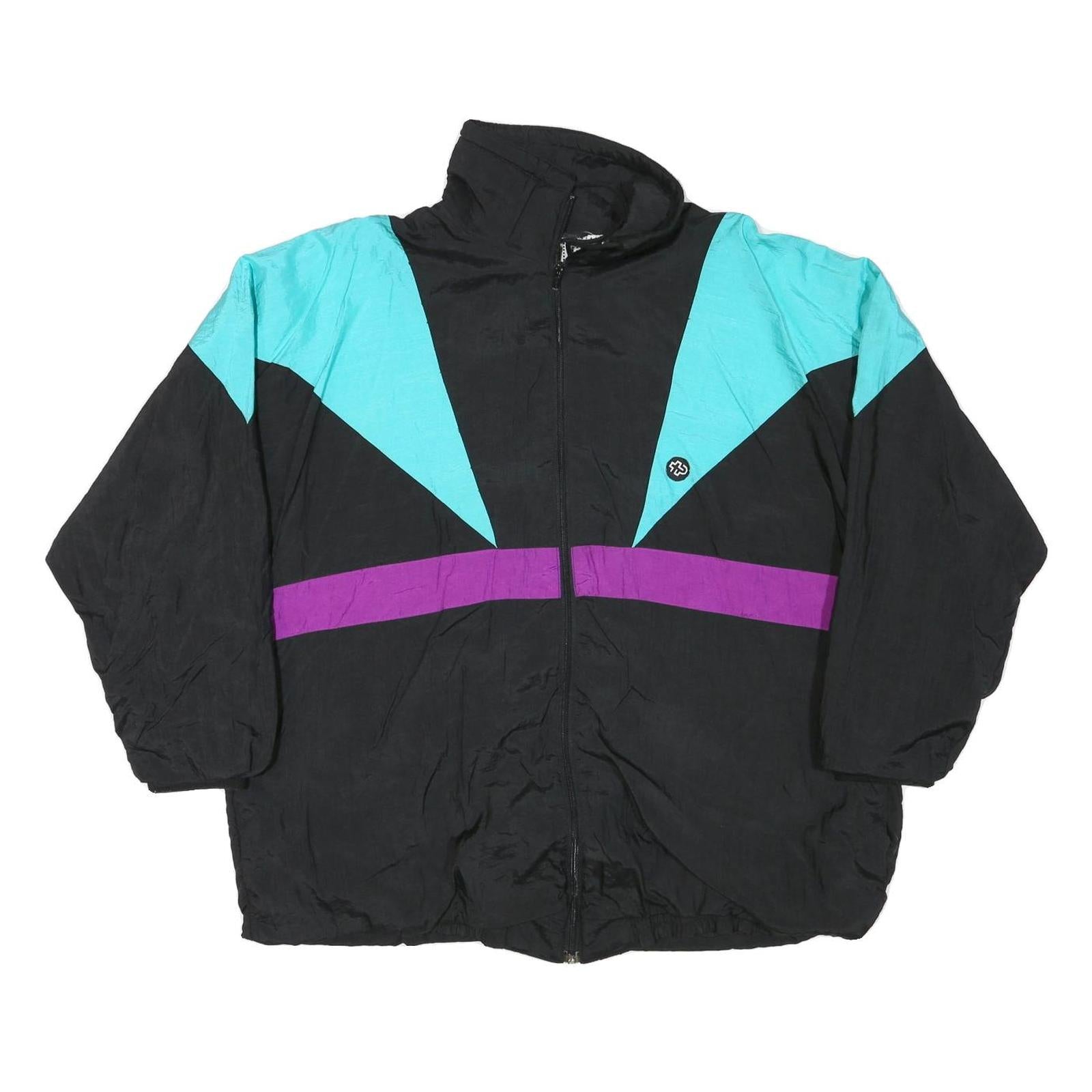 TRIKORA Mens Black & Turquoise Purple Zip Jacket 2XL Polyester Blend Colourblock