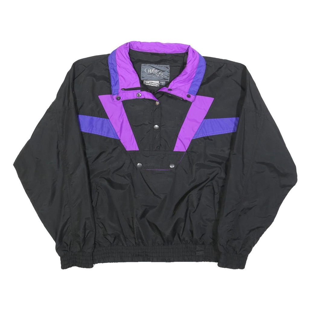 WHITE FIR Womens Black & Purple Zip Jacket L Polyester Plain Lightweight