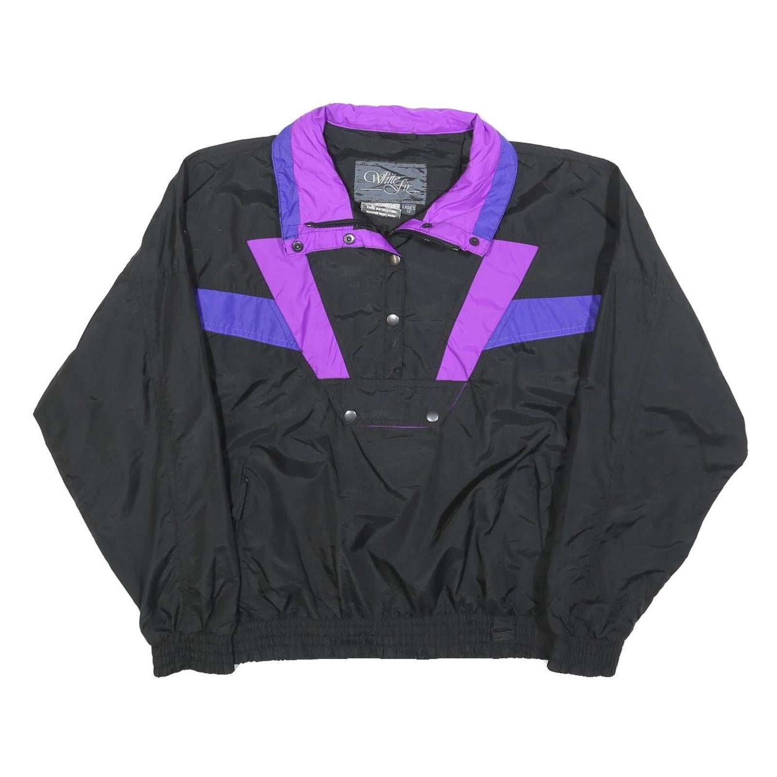 WHITE FIR Womens Black & Purple Zip Jacket L Polyester Plain Lightweight