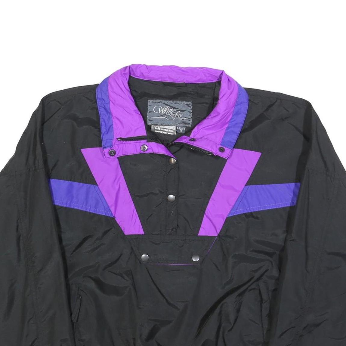 WHITE FIR Womens Black & Purple Zip Jacket L Polyester Plain Lightweight
