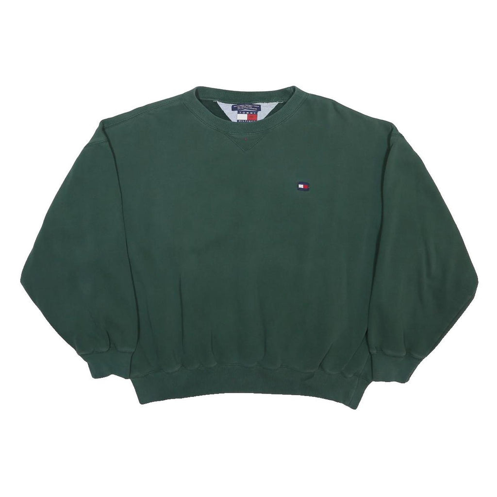 TOMMY HILFIGER Womens Green Crew Neck L Classic Cotton Blend Pullover Sweatshirt