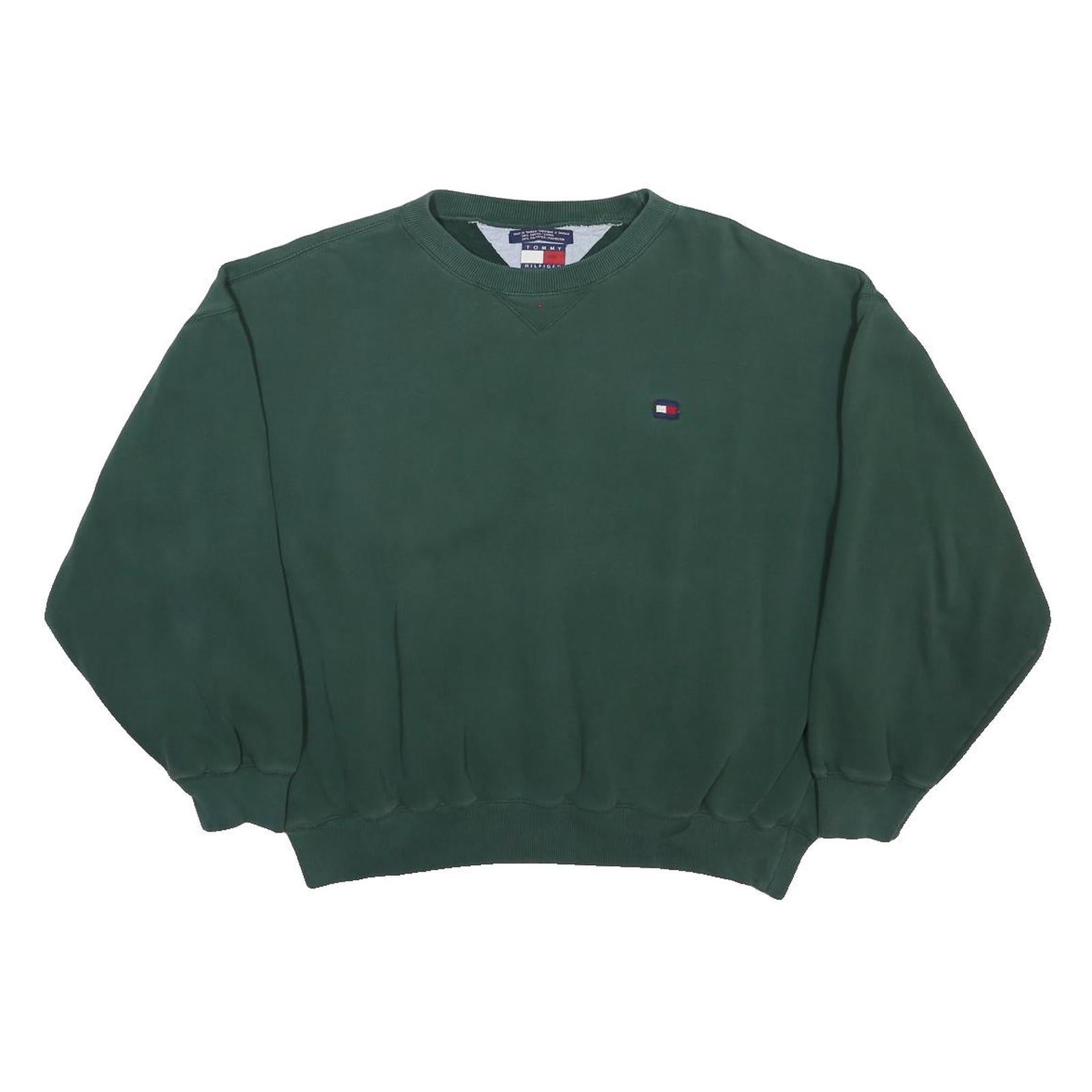 TOMMY HILFIGER Womens Green Crew Neck L Classic Cotton Blend Pullover Sweatshirt