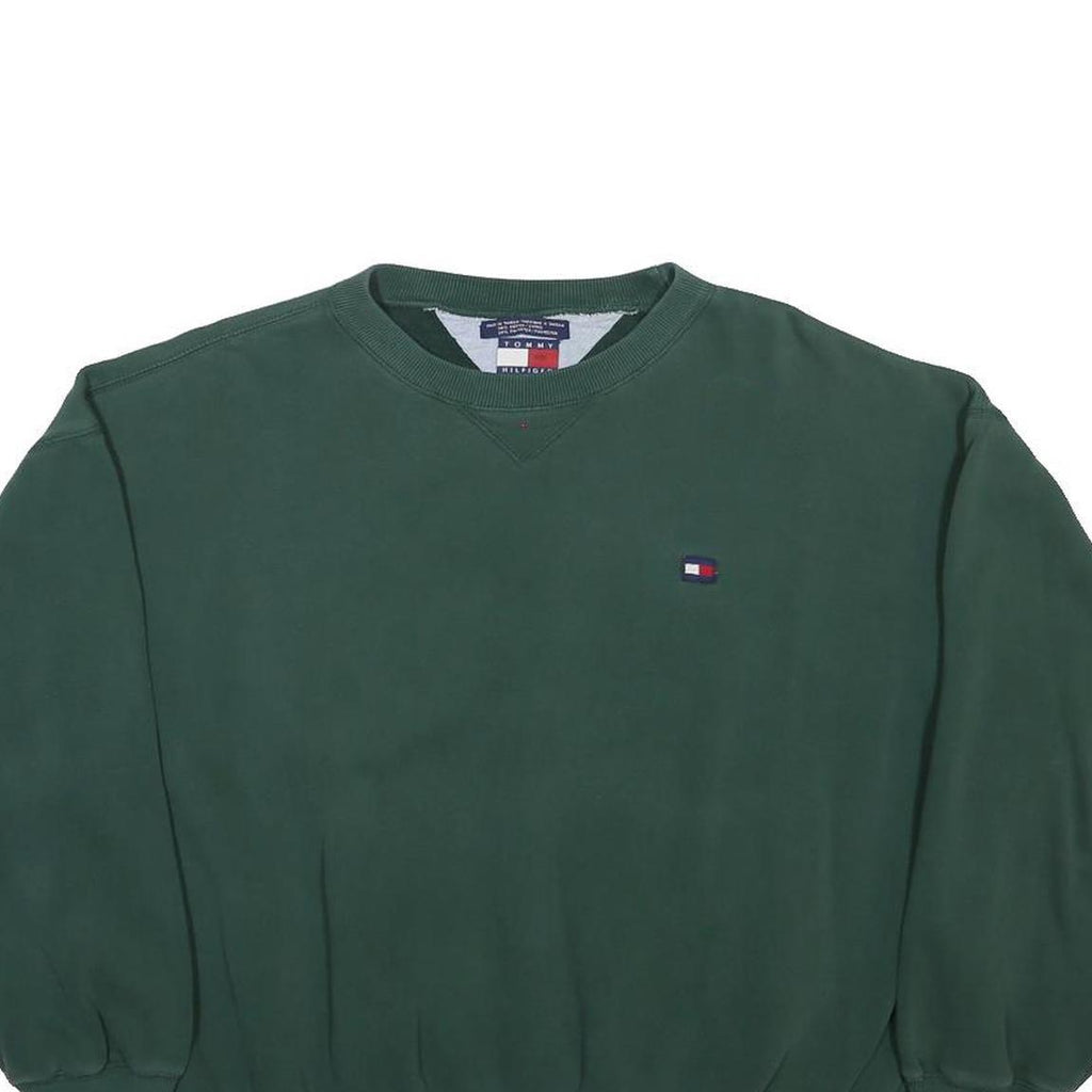 TOMMY HILFIGER Womens Green Crew Neck L Classic Cotton Blend Pullover Sweatshirt