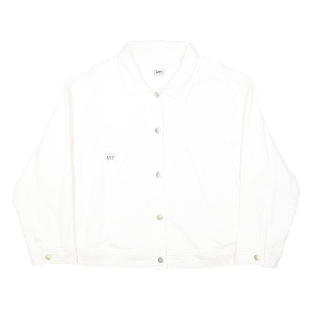 LEE Womens White Cotton Button Jacket 2XL Casual Classic Fit Plain Stylish