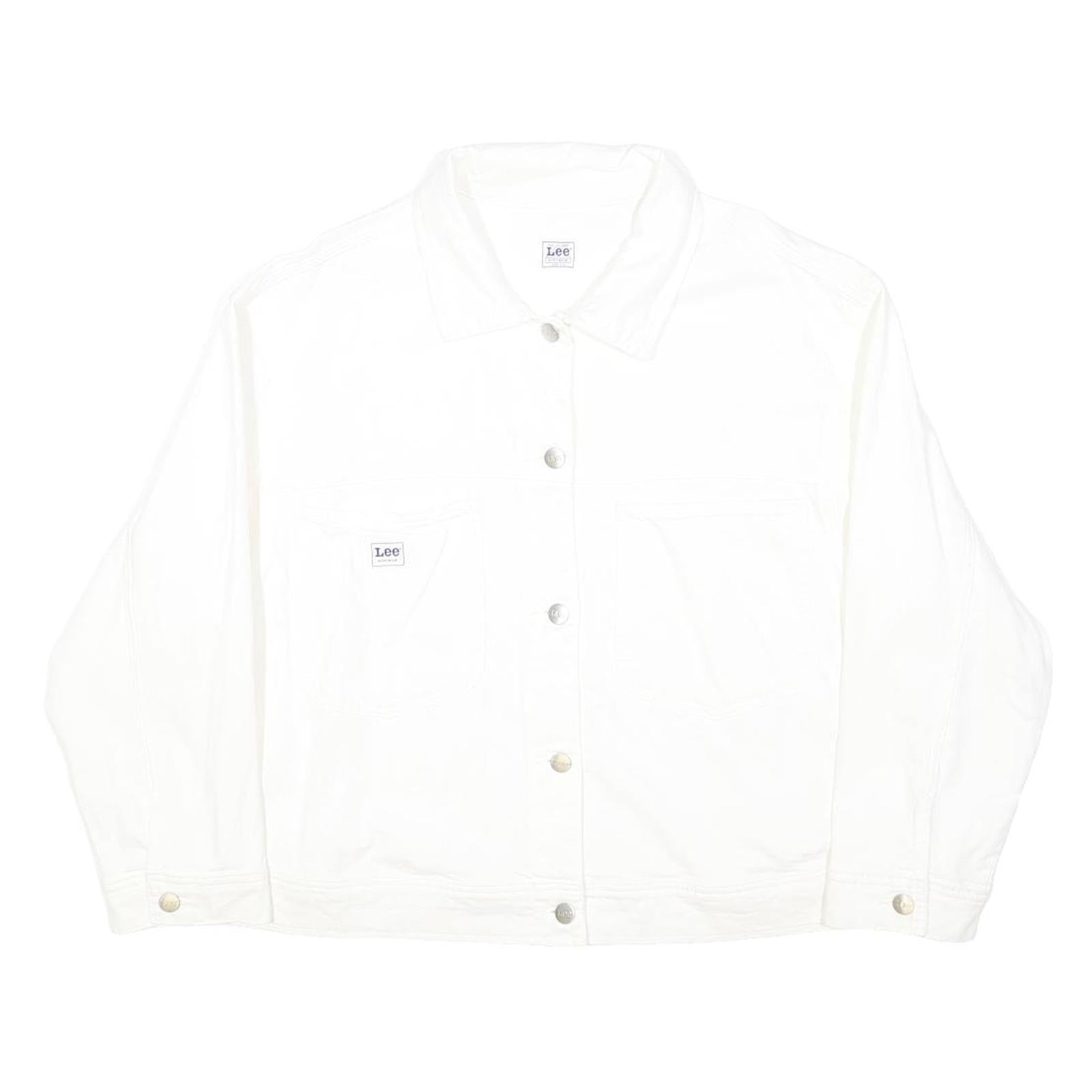 LEE Womens White Cotton Button Jacket 2XL Casual Classic Fit Plain Stylish