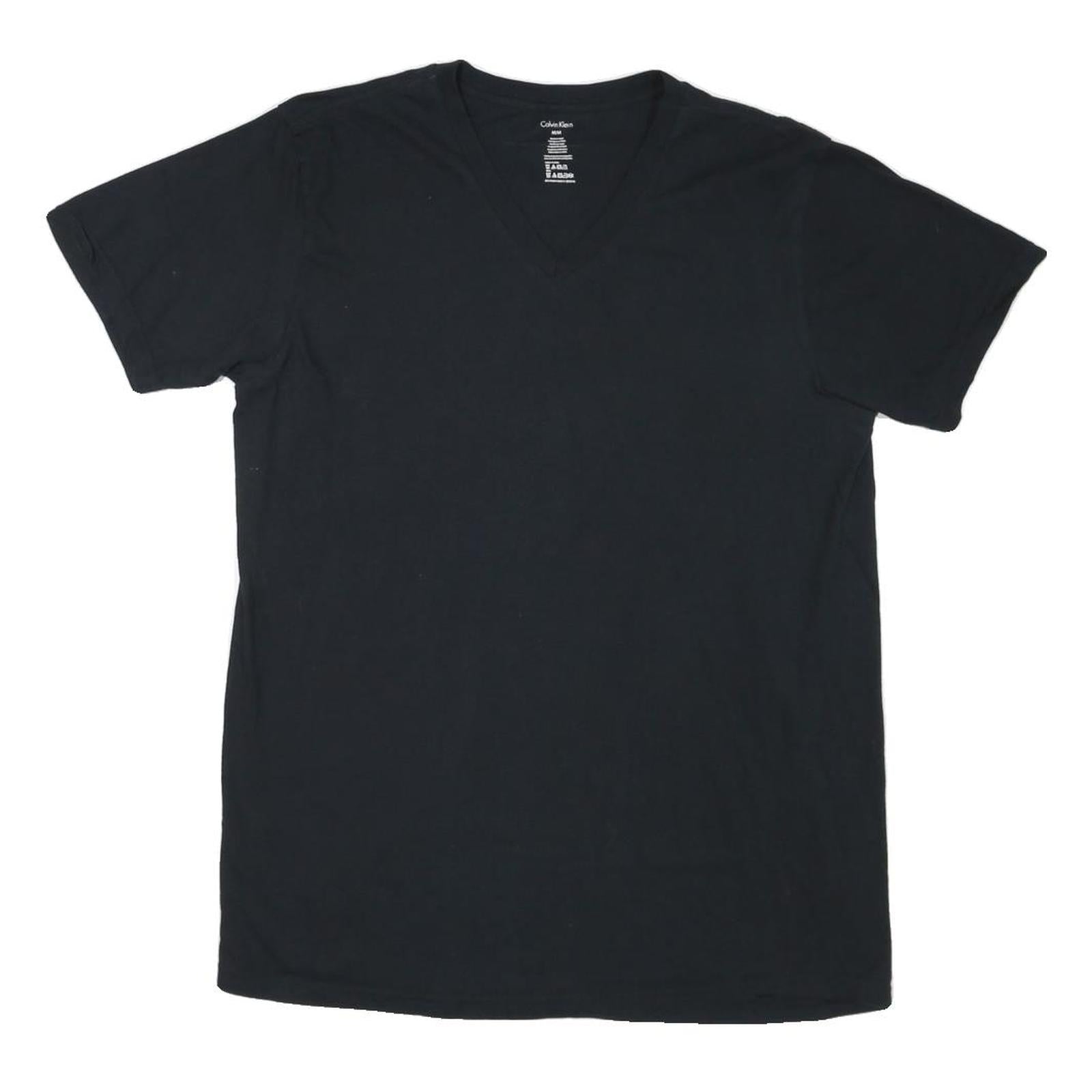 CALVIN KLEIN Mens Black V-Neck T-Shirt M Cotton Blend Classic Casual