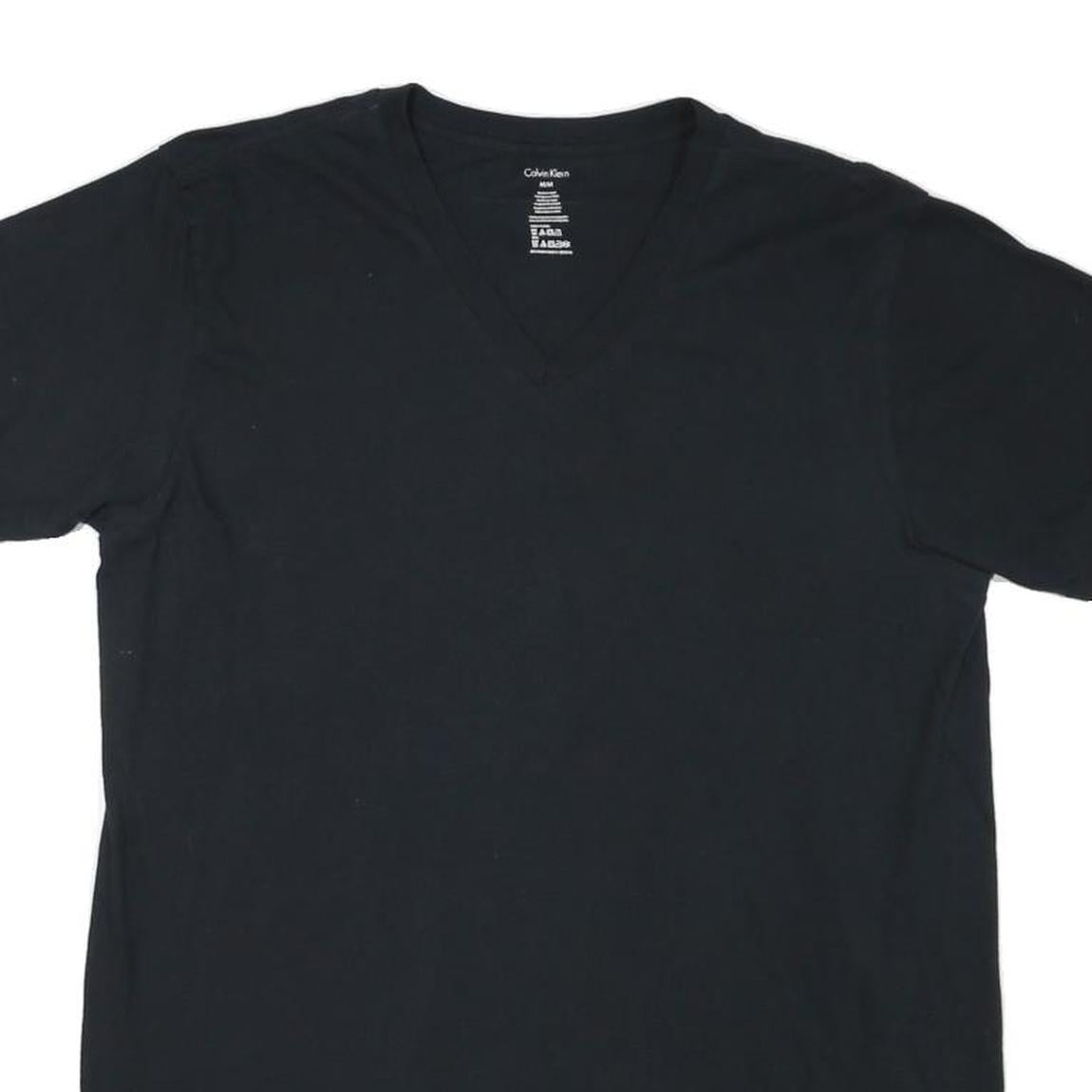 CALVIN KLEIN Mens Black V-Neck T-Shirt M Cotton Blend Classic Casual