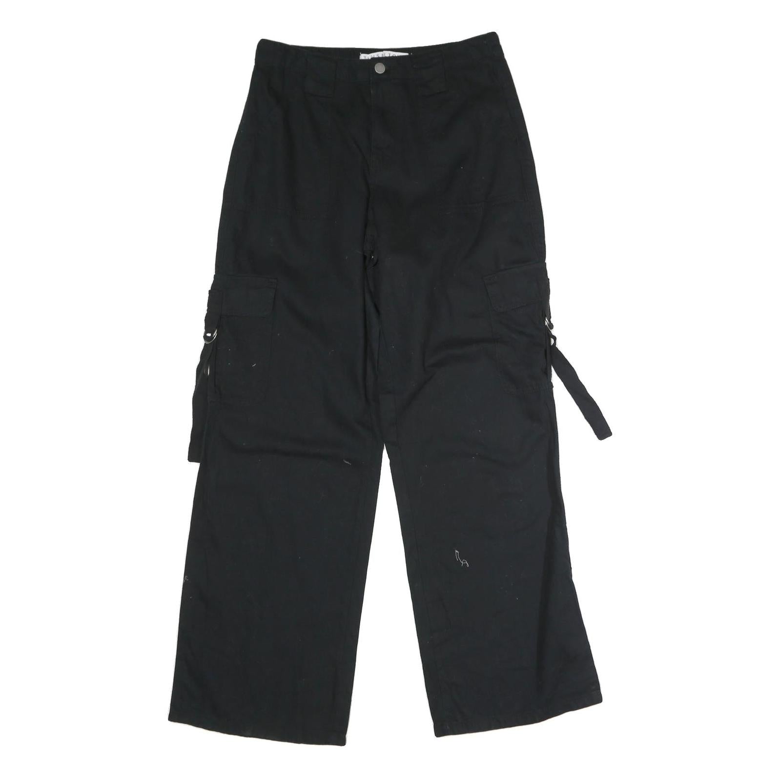 TINSEL TOWN Womens Black Cotton Blend Regular Wide-Leg Trousers W30 L32 Casual