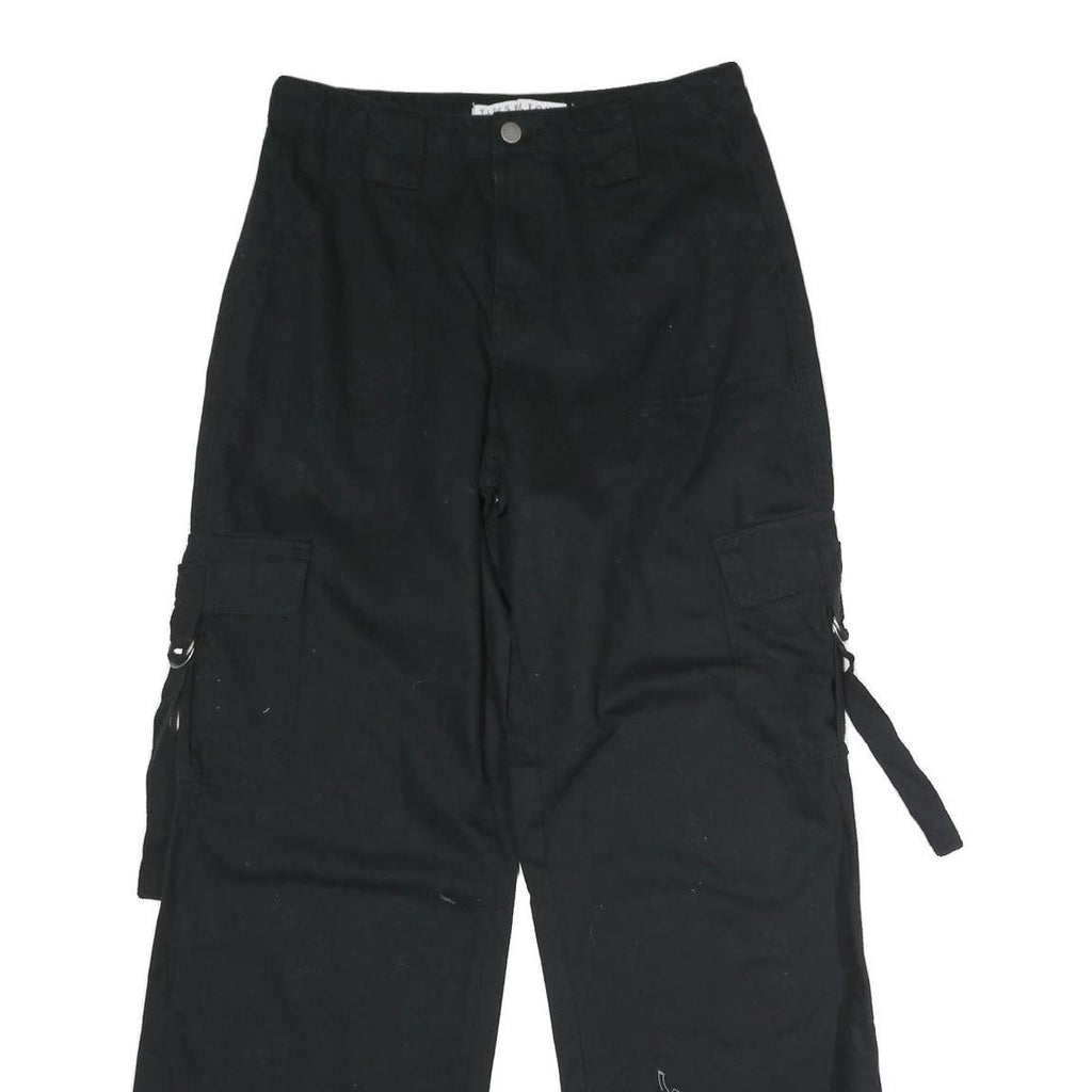 TINSEL TOWN Womens Black Cotton Blend Regular Wide-Leg Trousers W30 L32 Casual