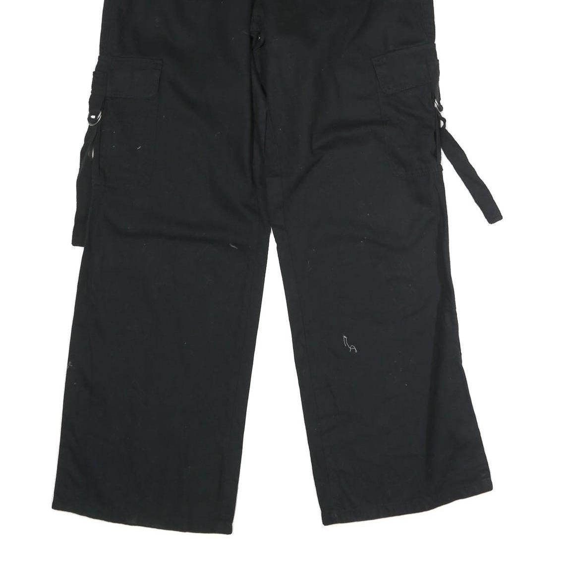 TINSEL TOWN Womens Black Cotton Blend Regular Wide-Leg Trousers W30 L32 Casual