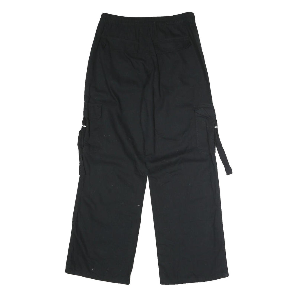 TINSEL TOWN Womens Black Cotton Blend Regular Wide-Leg Trousers W30 L32 Casual