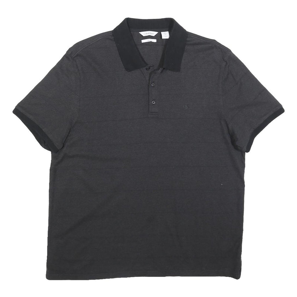 CALVIN KLEIN Mens Black Polo Shirt L Cotton Blend Short Sleeve Plain Casual