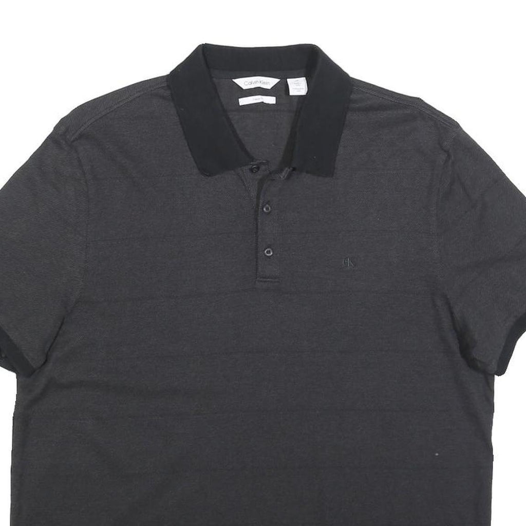 CALVIN KLEIN Mens Black Polo Shirt L Cotton Blend Short Sleeve Plain Casual
