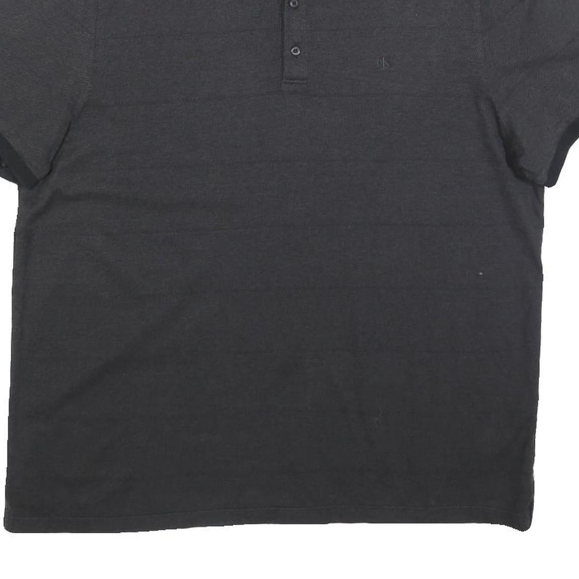 CALVIN KLEIN Mens Black Polo Shirt L Cotton Blend Short Sleeve Plain Casual