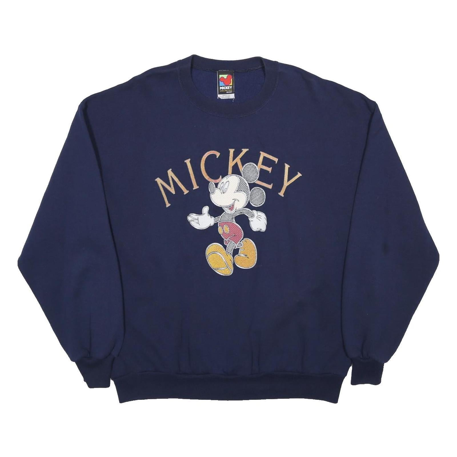 MICKEY UNLIMITED Mens Navy Blue Cotton Blend Crew Neck XL Sweatshirt Cartoon