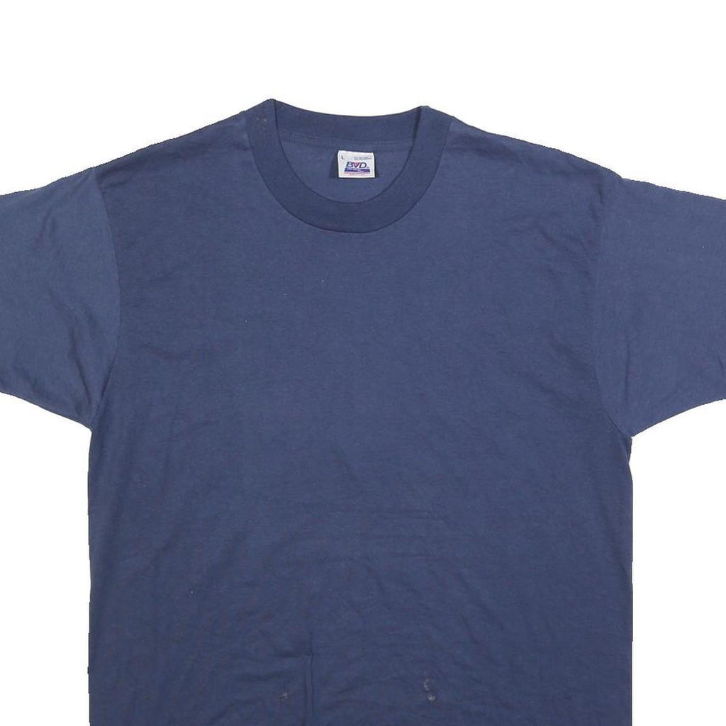 BVD Mens Blue T-Shirt L Short Sleeve Crew Neck Plain Cotton Blend Casual