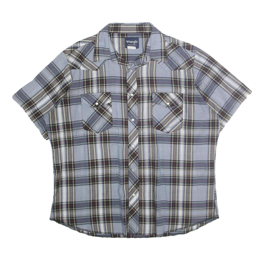 WRANGLER Mens Blue Check Shirt L Western Casual Cotton Short Sleeve