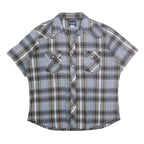 WRANGLER Mens Blue Check Shirt L Western Casual Cotton Short Sleeve