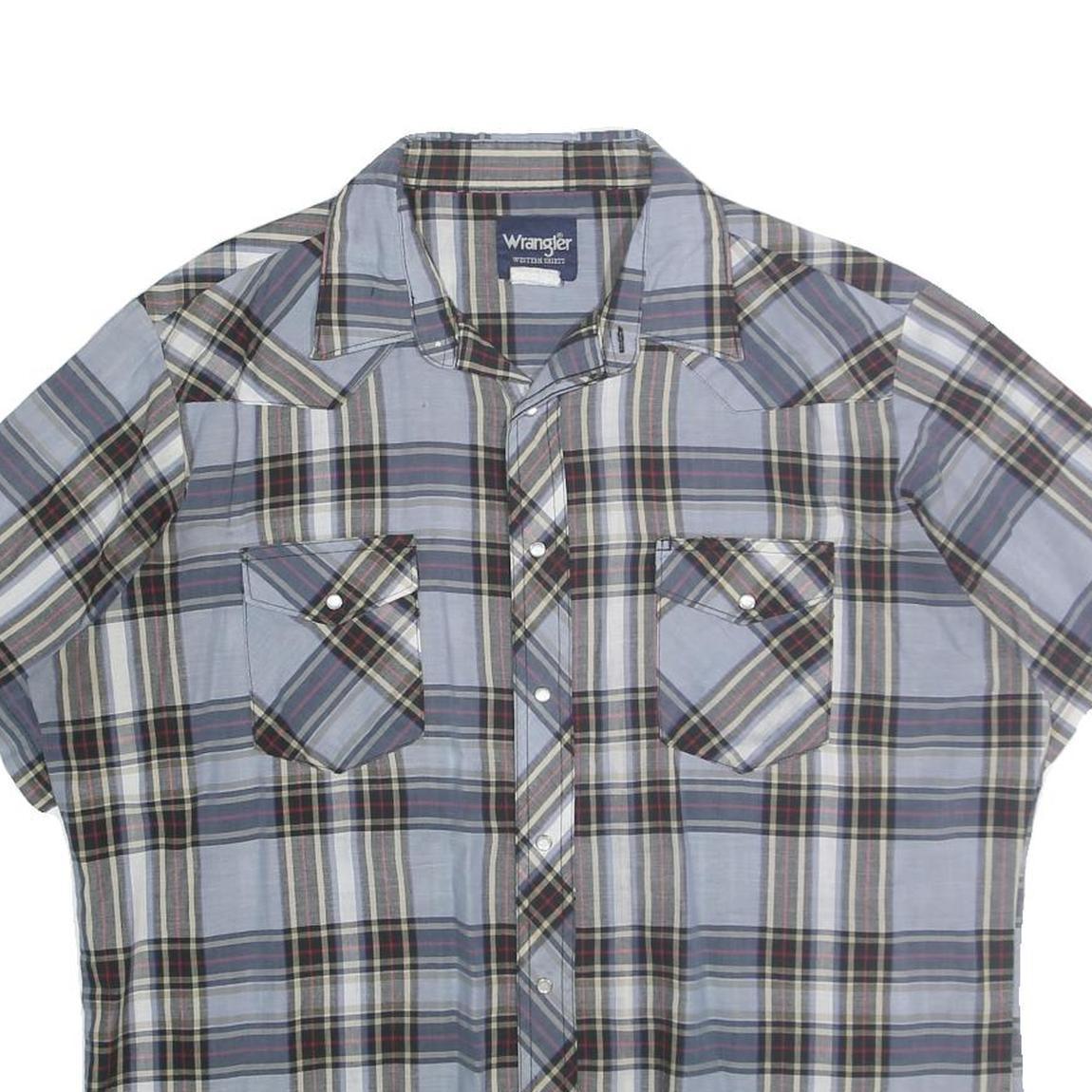 WRANGLER Mens Blue Check Shirt L Western Casual Cotton Short Sleeve
