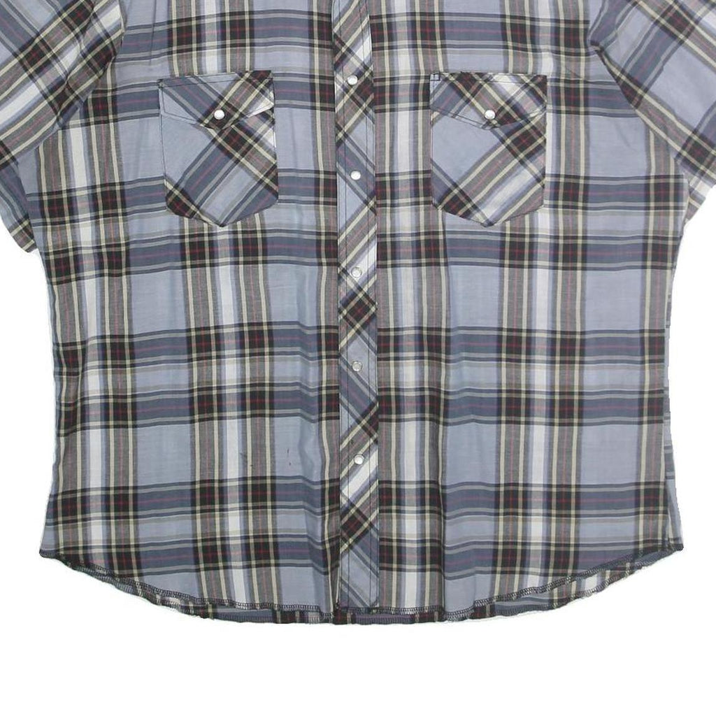 WRANGLER Mens Blue Check Shirt L Western Casual Cotton Short Sleeve
