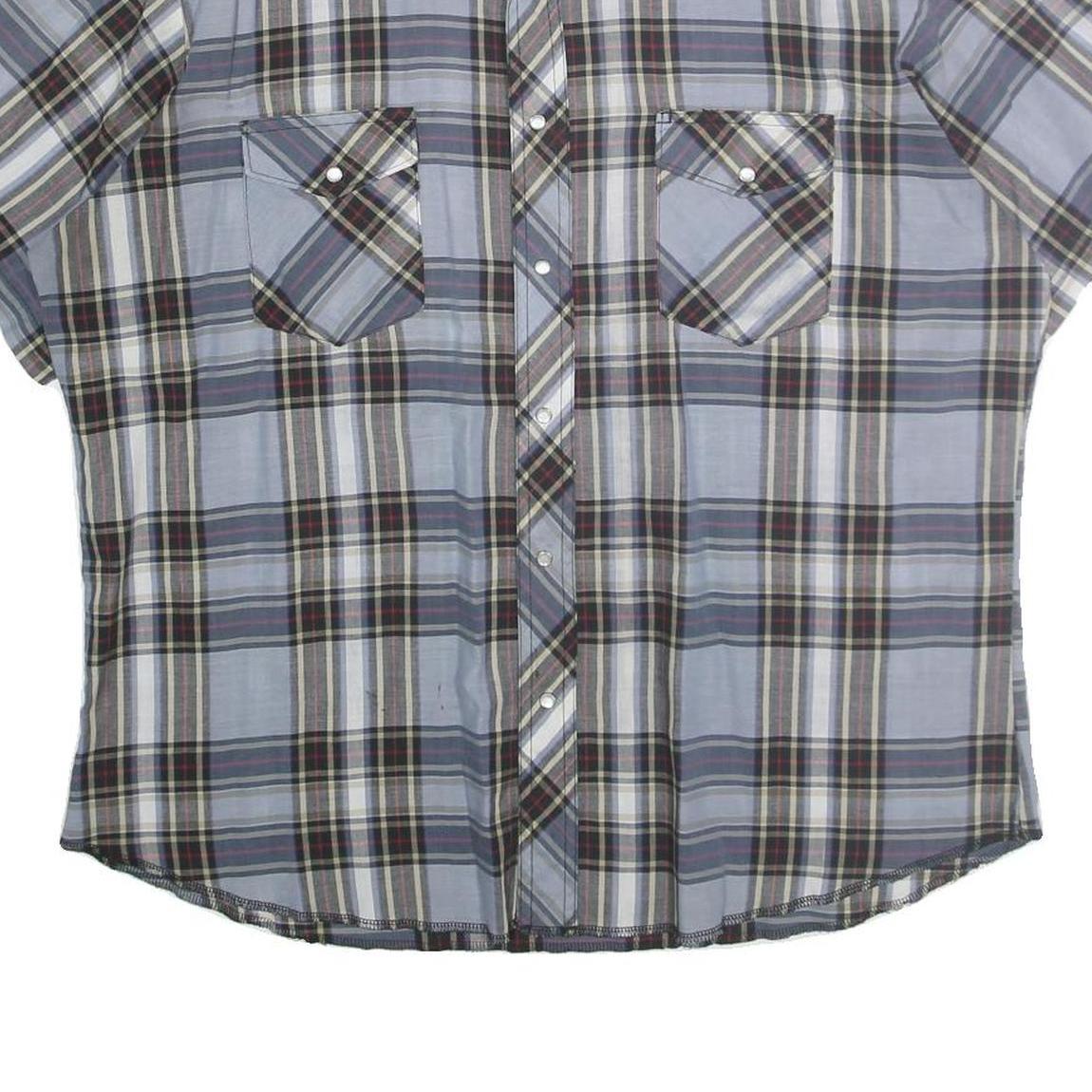 WRANGLER Mens Blue Check Shirt L Western Casual Cotton Short Sleeve