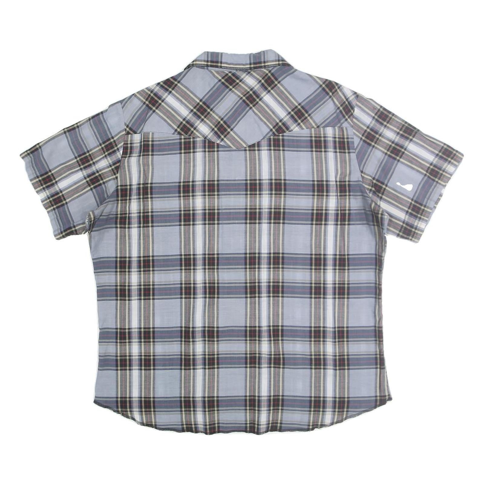 WRANGLER Mens Blue Check Shirt L Western Casual Cotton Short Sleeve