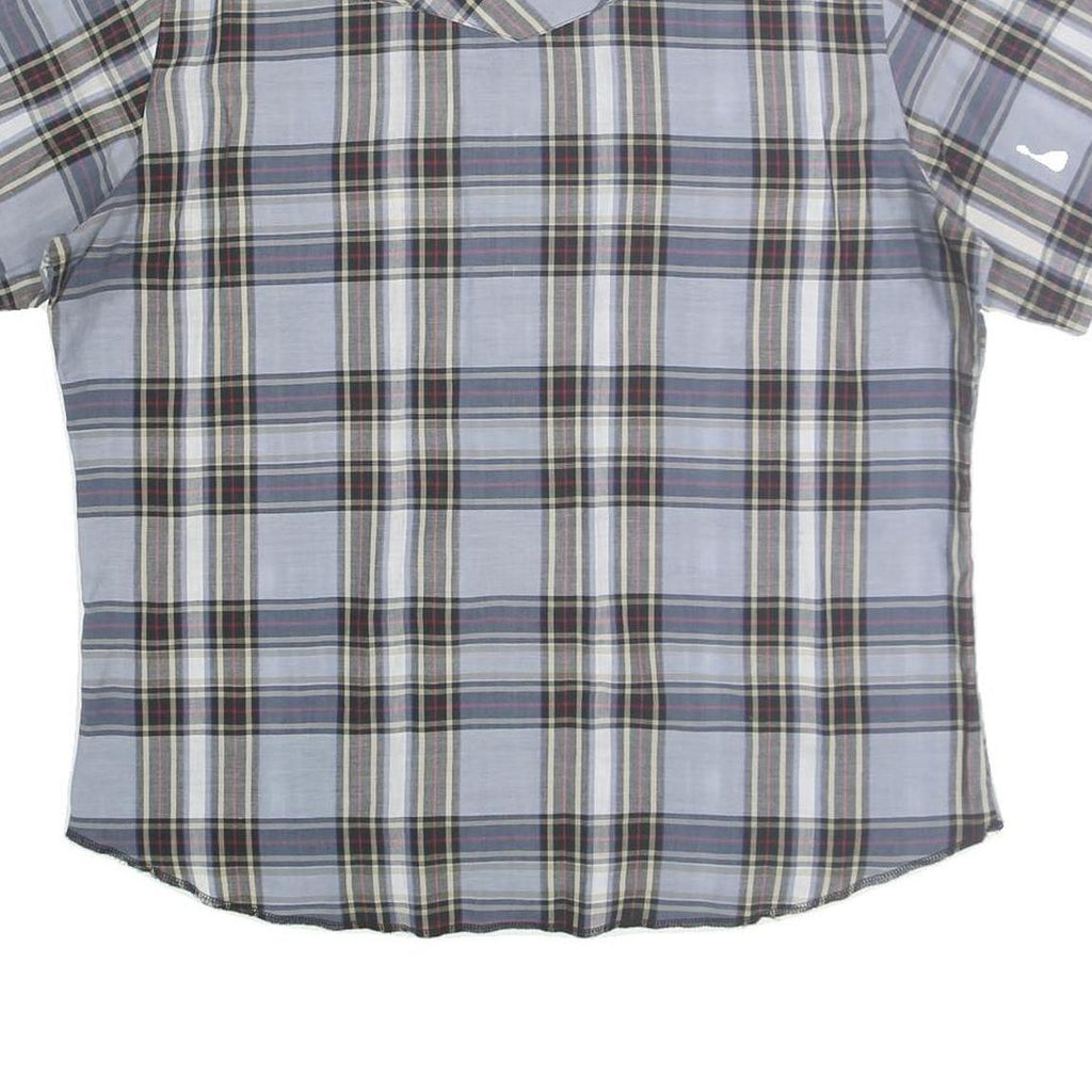 WRANGLER Mens Blue Check Shirt L Western Casual Cotton Short Sleeve