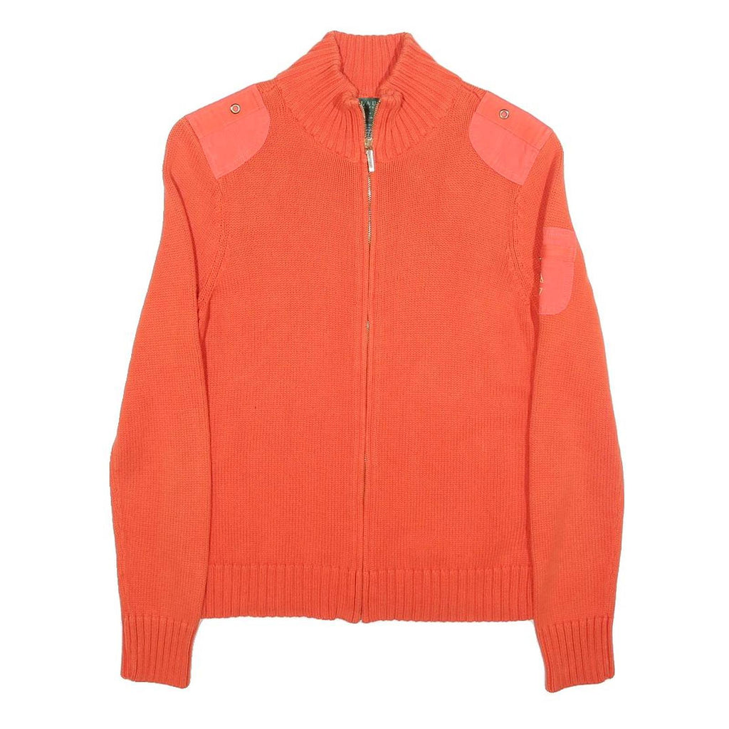 LAUREN RALPH LAUREN Womens Orange Patterned Zip Up Chunky Knit Jumper S Cotton