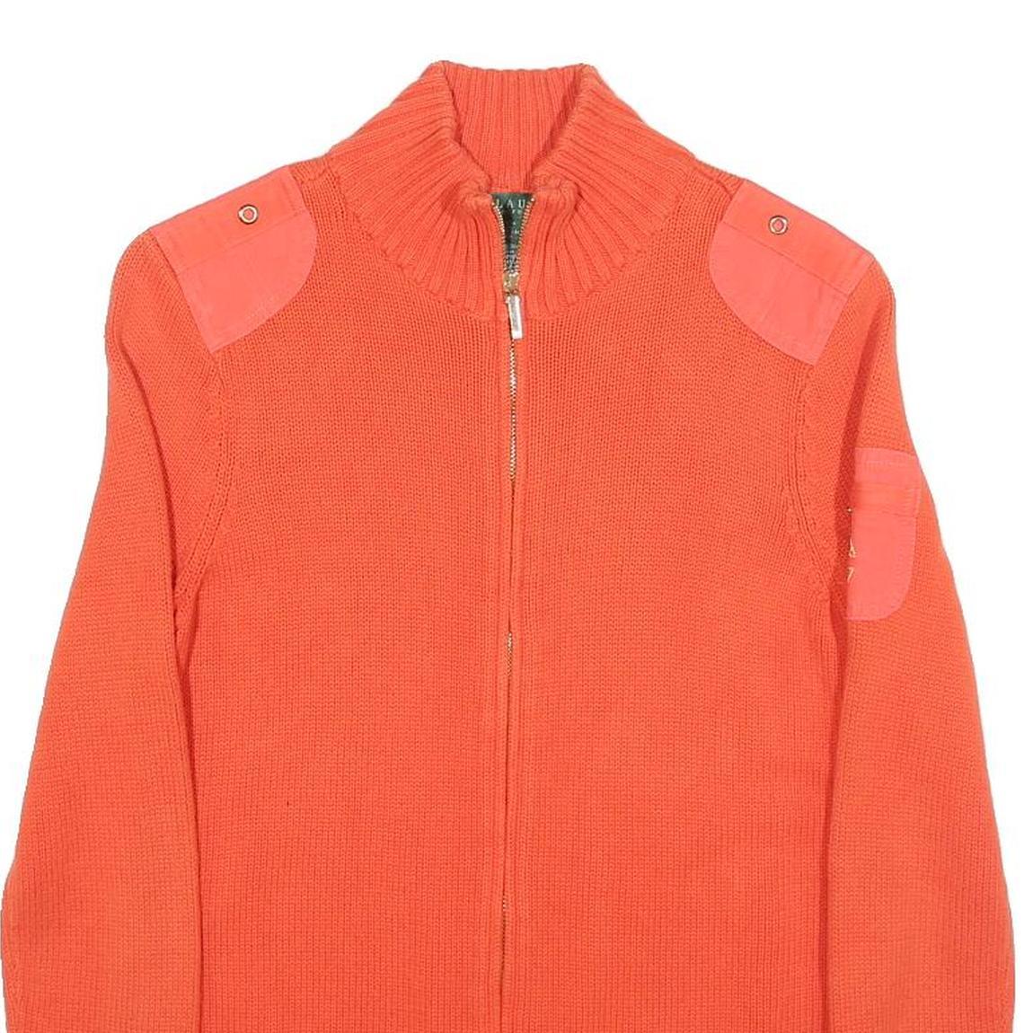 LAUREN RALPH LAUREN Womens Orange Patterned Zip Up Chunky Knit Jumper S Cotton