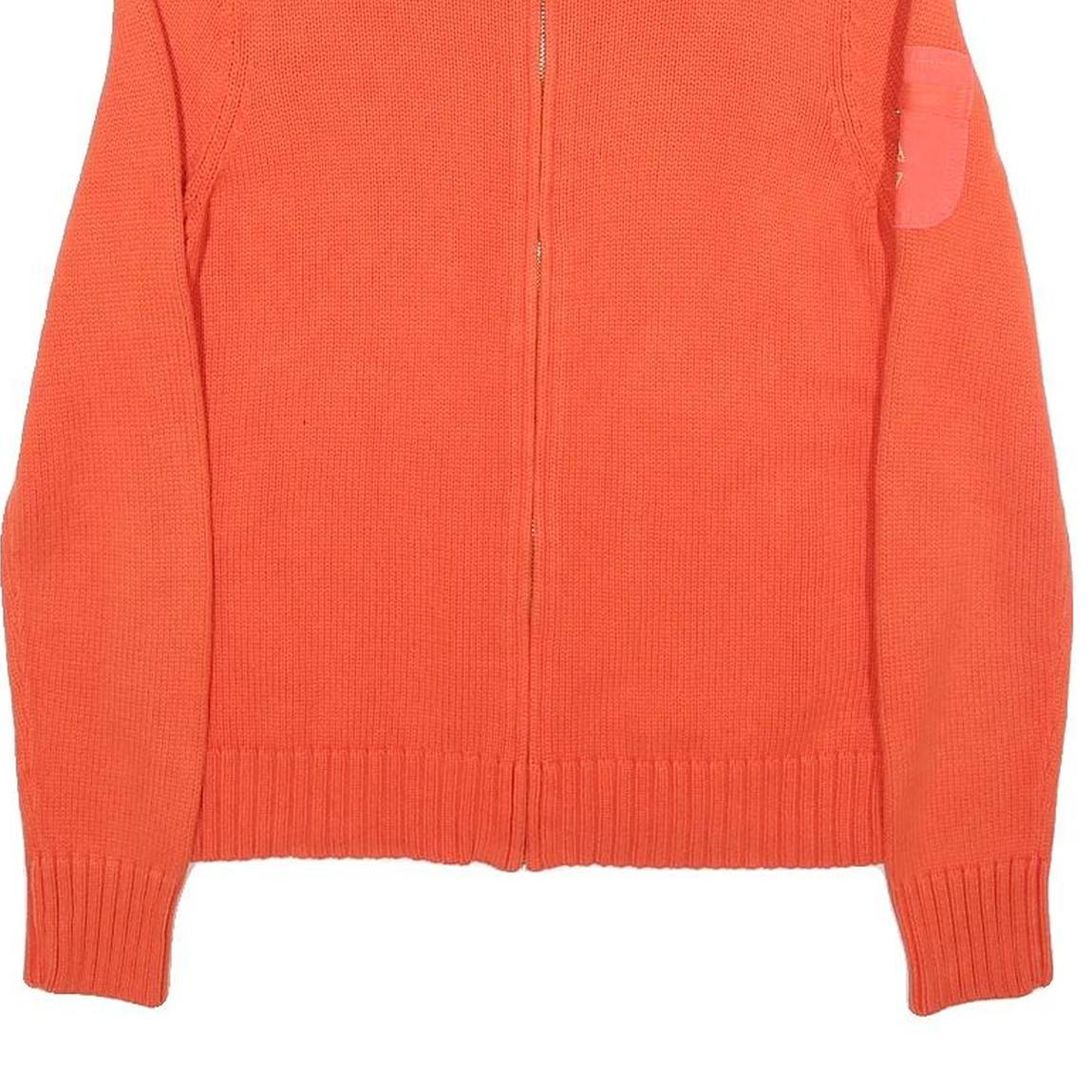 LAUREN RALPH LAUREN Womens Orange Patterned Zip Up Chunky Knit Jumper S Cotton